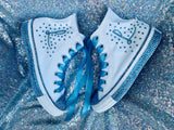 Women’s Bling White Converse with Initials – Personalized Rhinestone Sneakers