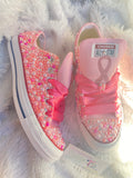 Cancer Awareness Ribbon Sneakers – Hand-Embellished Pearls & Rhinestones