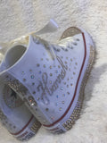 Custom Champagne Bling Converse – Rhinestone Hi-Top Sneakers for Bat Mitzvahs & Weddings