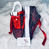 Custom Air Force 1 Sneakers – Black & Red Rhinestone Embellished Shoes