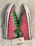 Pearl-Embellished Sneakers – Custom Pink & Green Bling Shoes