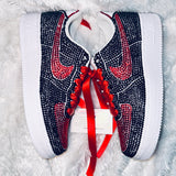 Custom Air Force 1 Sneakers – Black & Red Rhinestone Embellished Shoes