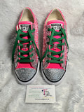 Pearl-Embellished Sneakers – Custom Pink & Green Bling Shoes