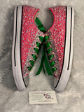 Pearl-Embellished Sneakers – Custom Pink & Green Bling Shoes