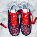 Custom Air Force 1 Sneakers – Black & Red Rhinestone Embellished Shoes