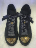 Women’s Bling Sneakers – Black with Gold Rhinestone Embellishments