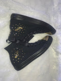 Women’s Bling Sneakers – Black with Gold Rhinestone Embellishments
