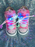 Peppa Pig Inspired Girls Bling & Pearl Embellished Sneakers ✨🐷