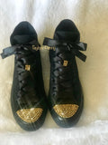 Women’s Bling Sneakers – Black with Gold Rhinestone Embellishments